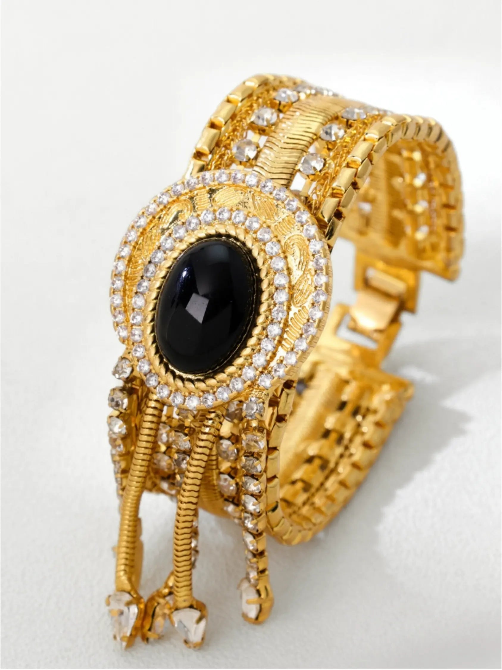 Luxury 18k gold plated mixed chain bracelet with black glass stone – All-Glows Bracelets Collection