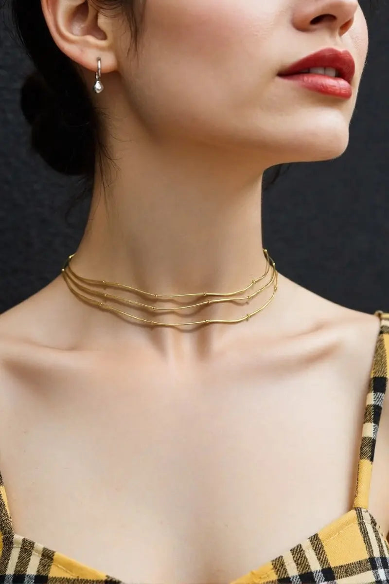 Allure Necklace: 18K Gold-Plated Layered Necklace with Arched Tubes and Beads All-Glows