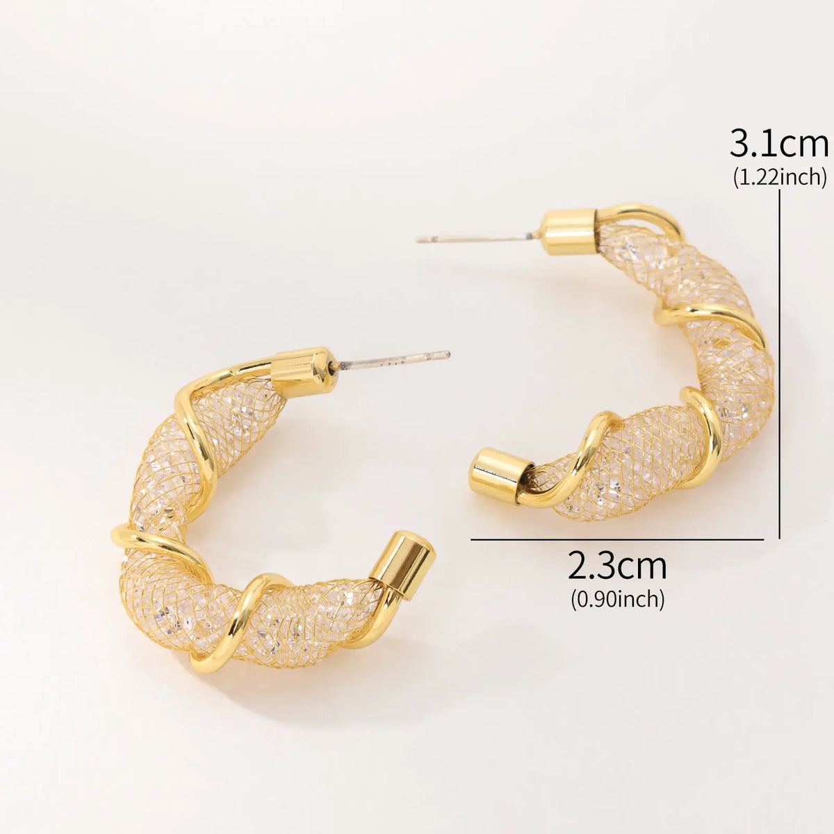 Half-Moon Design with Metal Mesh and Sparkling Crystals