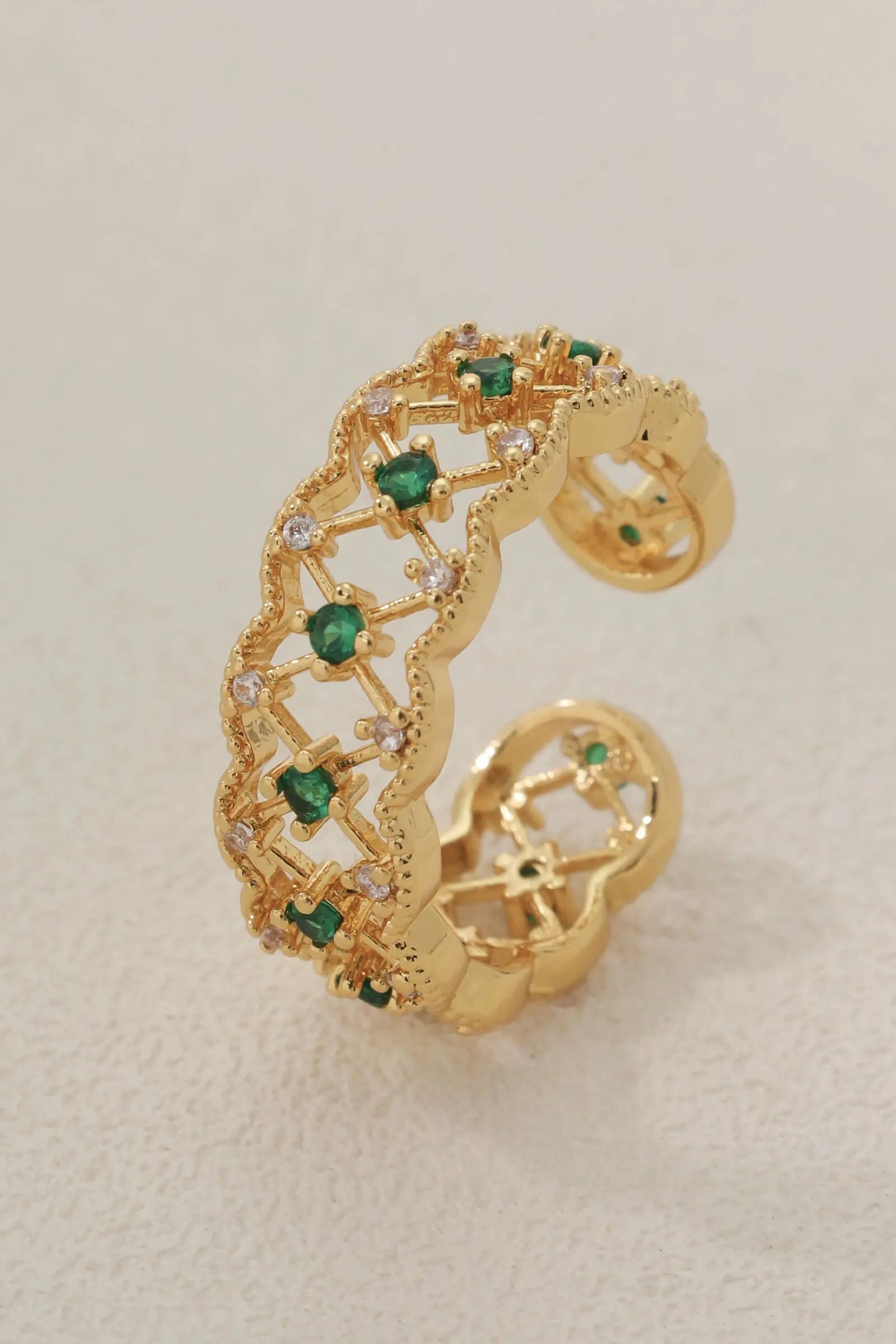 18K Gold-Plated Ring with Green & Clear Zirconia
