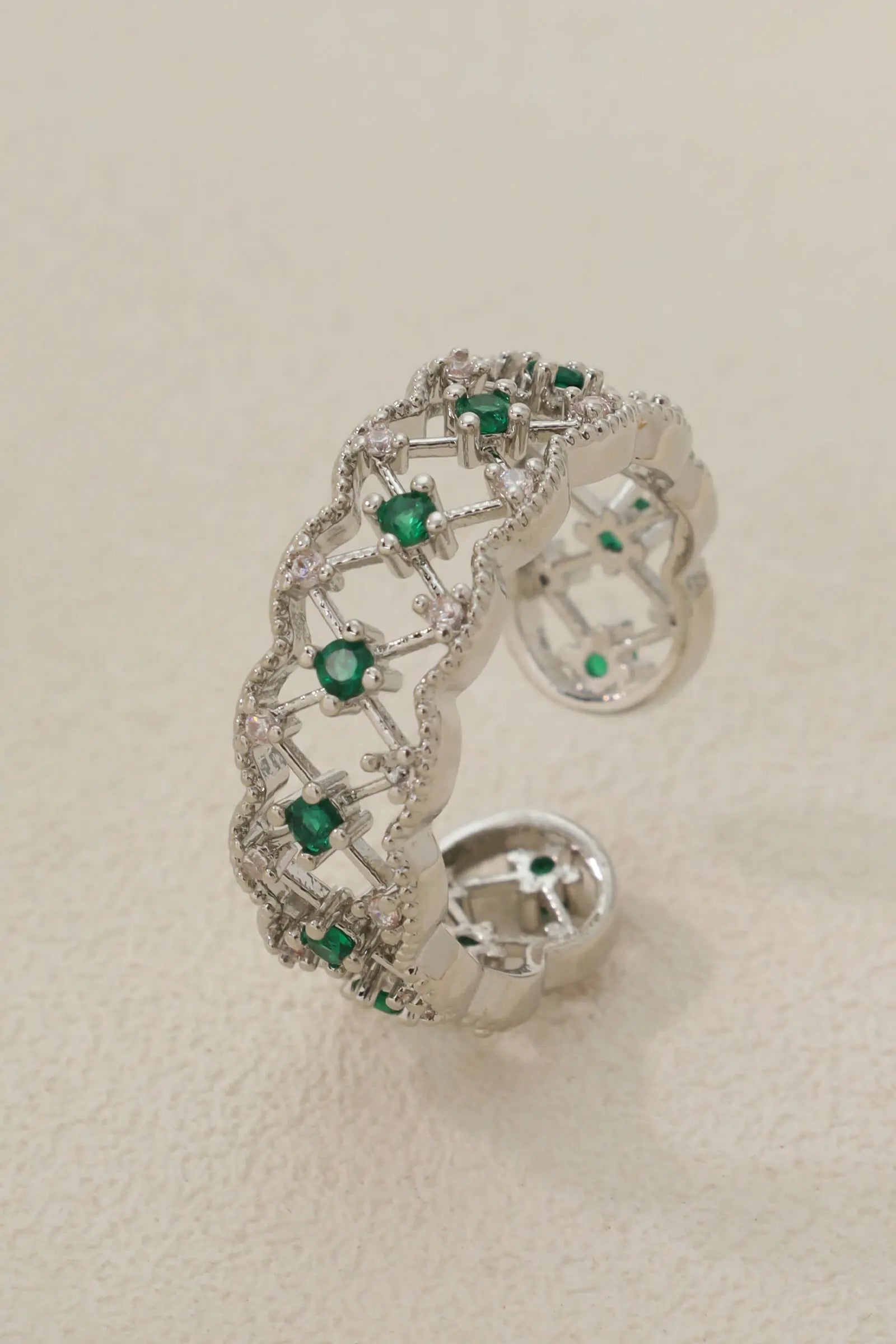 Platinum Openwork Diamond Motif and Sparkling Zirconia Ring