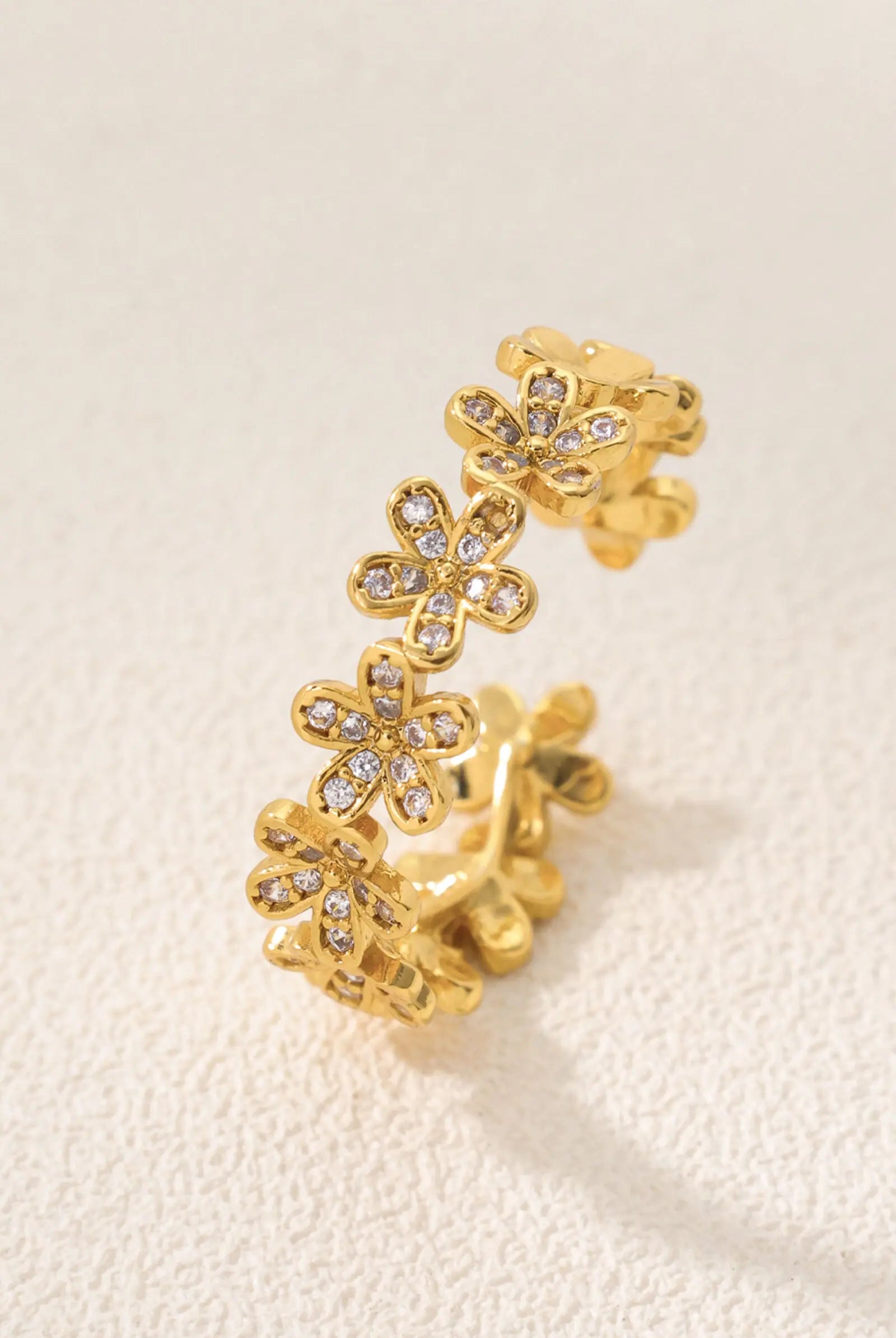 Daisy Flower Open Ring 18K Gold-Plated Daisy Design with Sparkling Zircon Stones All-Glows