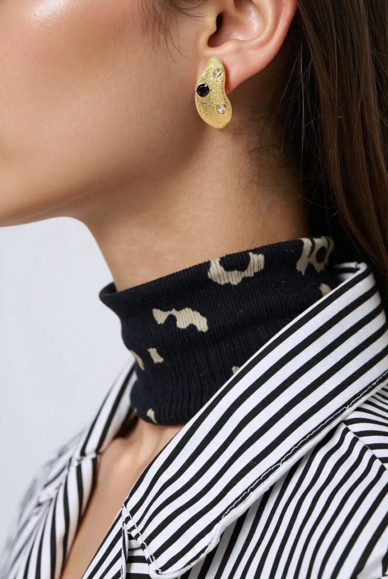 Desire Earring Drop: 18K Gold-Plated Brass with Irregular Bead Design and Zirconia Accents All-Glows