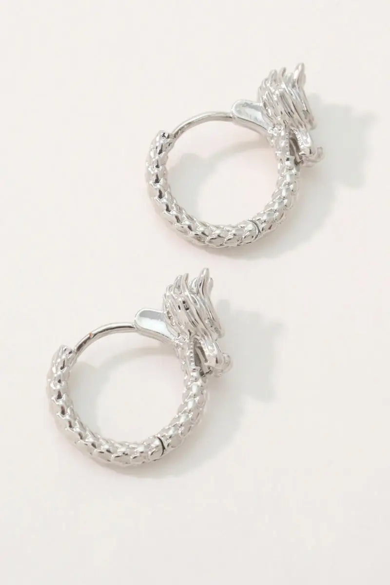Dragon Earring Huggie: 18K Platinum-Plated Brass with Intricate Dragon Design All-Glows