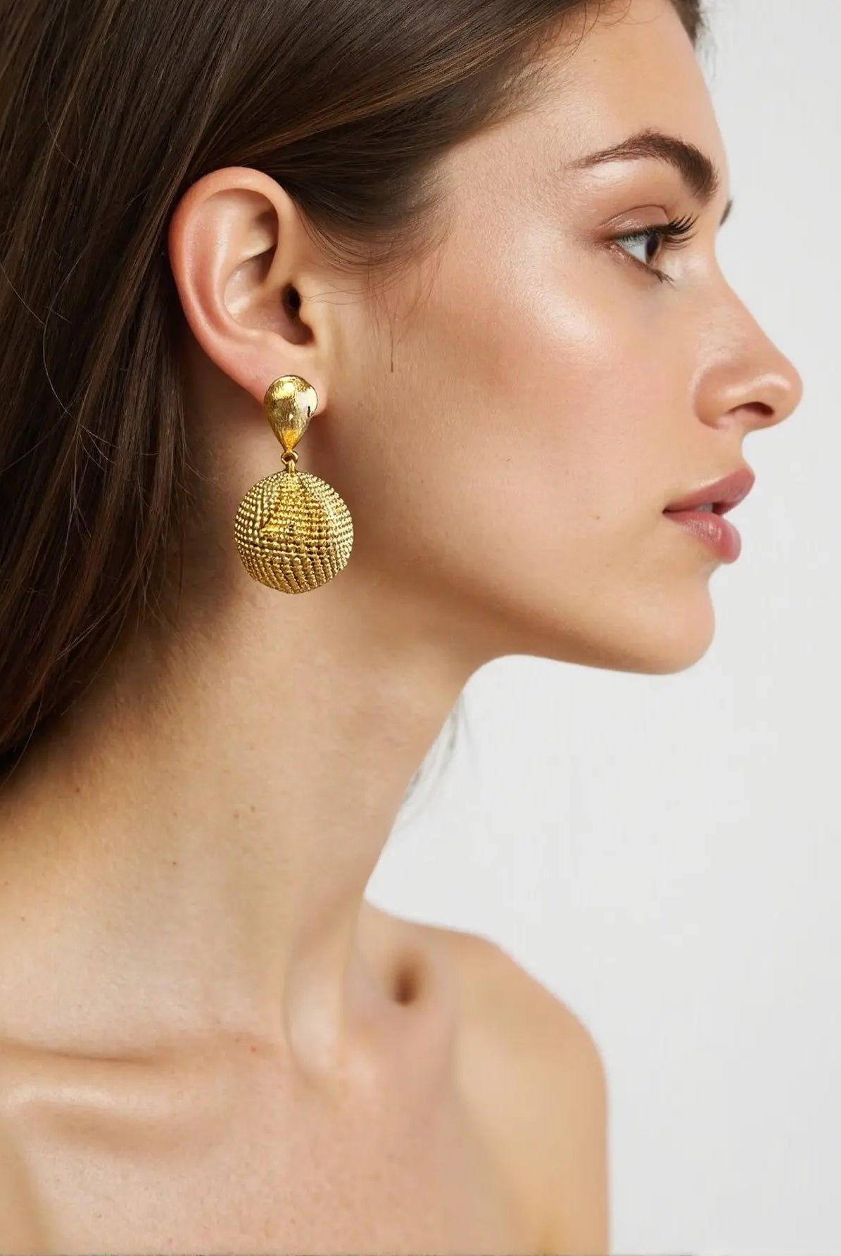 Earth Jewelry Set: Gold-Plated Brass Necklace & Earrings, Unique Textured Globe Design, Minimalist & Chic All-Glows