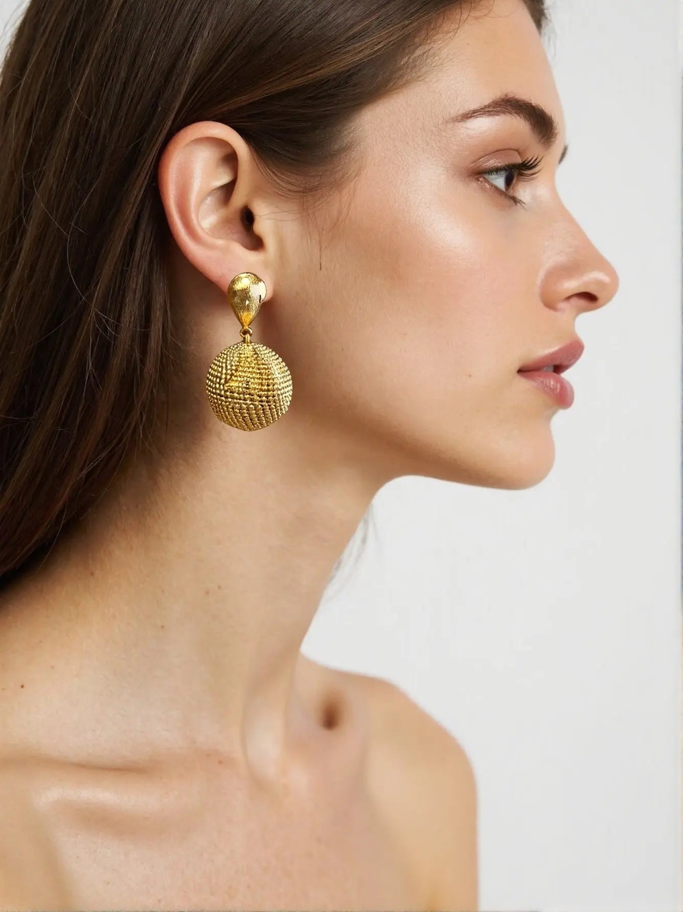 Earth Jewelry Set: Gold-Plated Brass Necklace & Earrings, Unique Textured Globe Design, Minimalist & Chic All-Glows