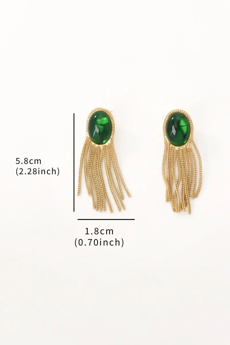 Green Glass Beads Eclipse Vintage Tassel Earrings