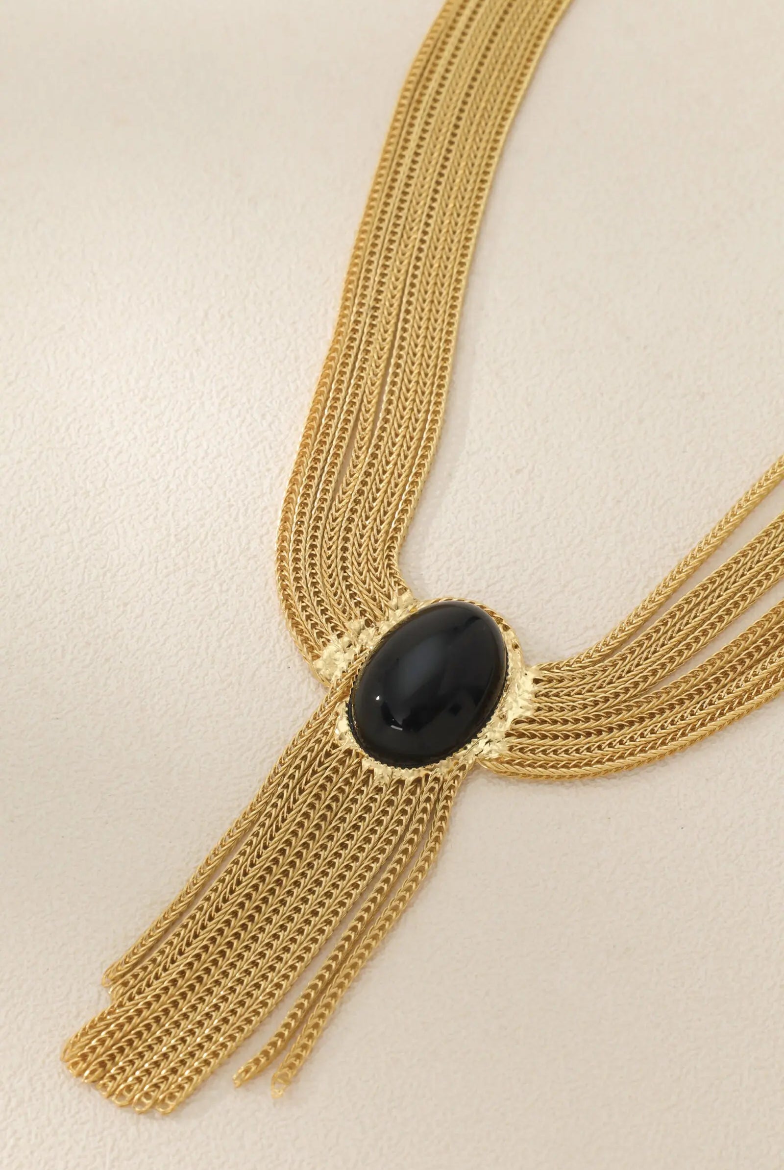 Eclipse Vintage Tassels Black Glass Pendants Necklace