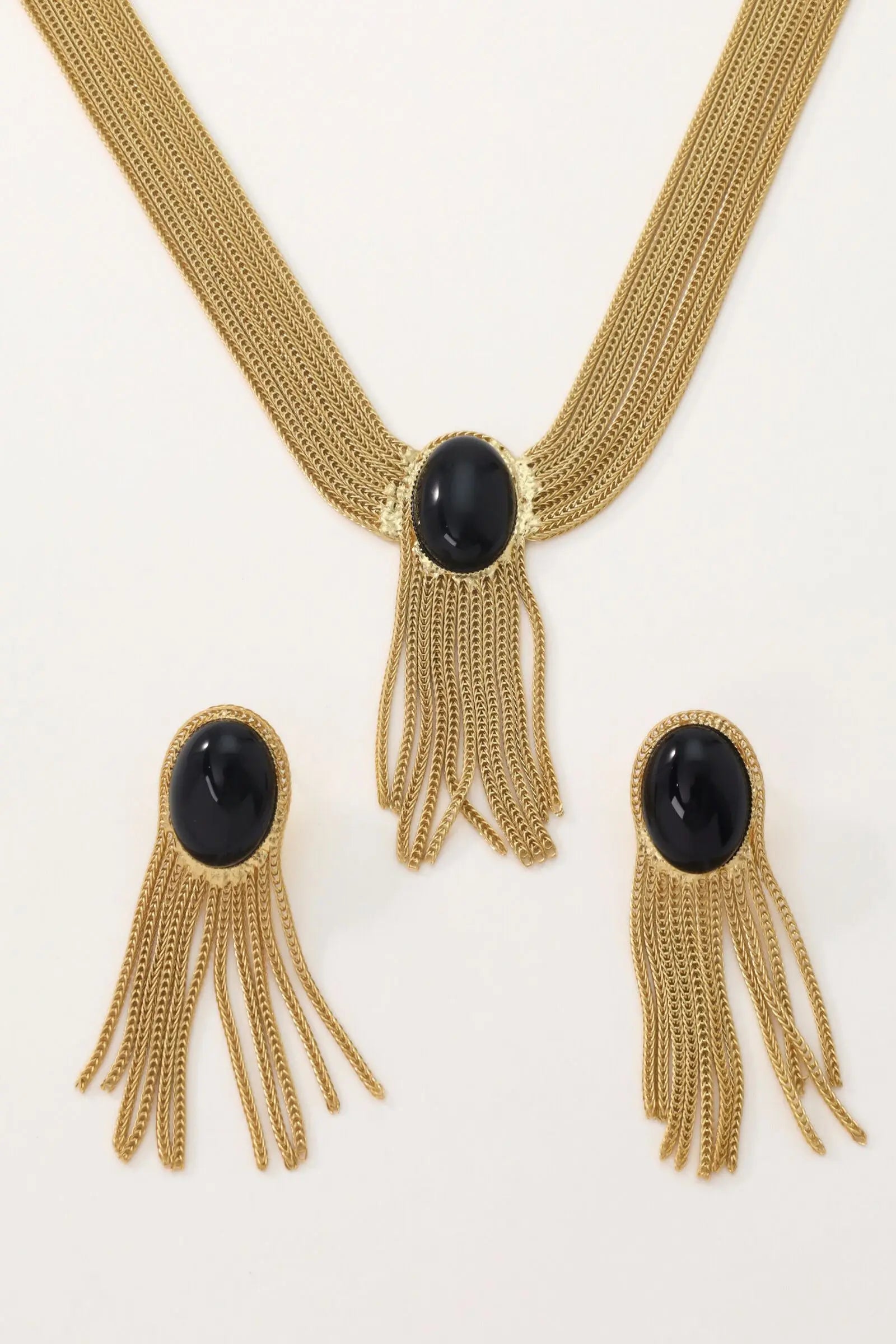 Eclipse Vintage Tassels Black Bead Necklace Set