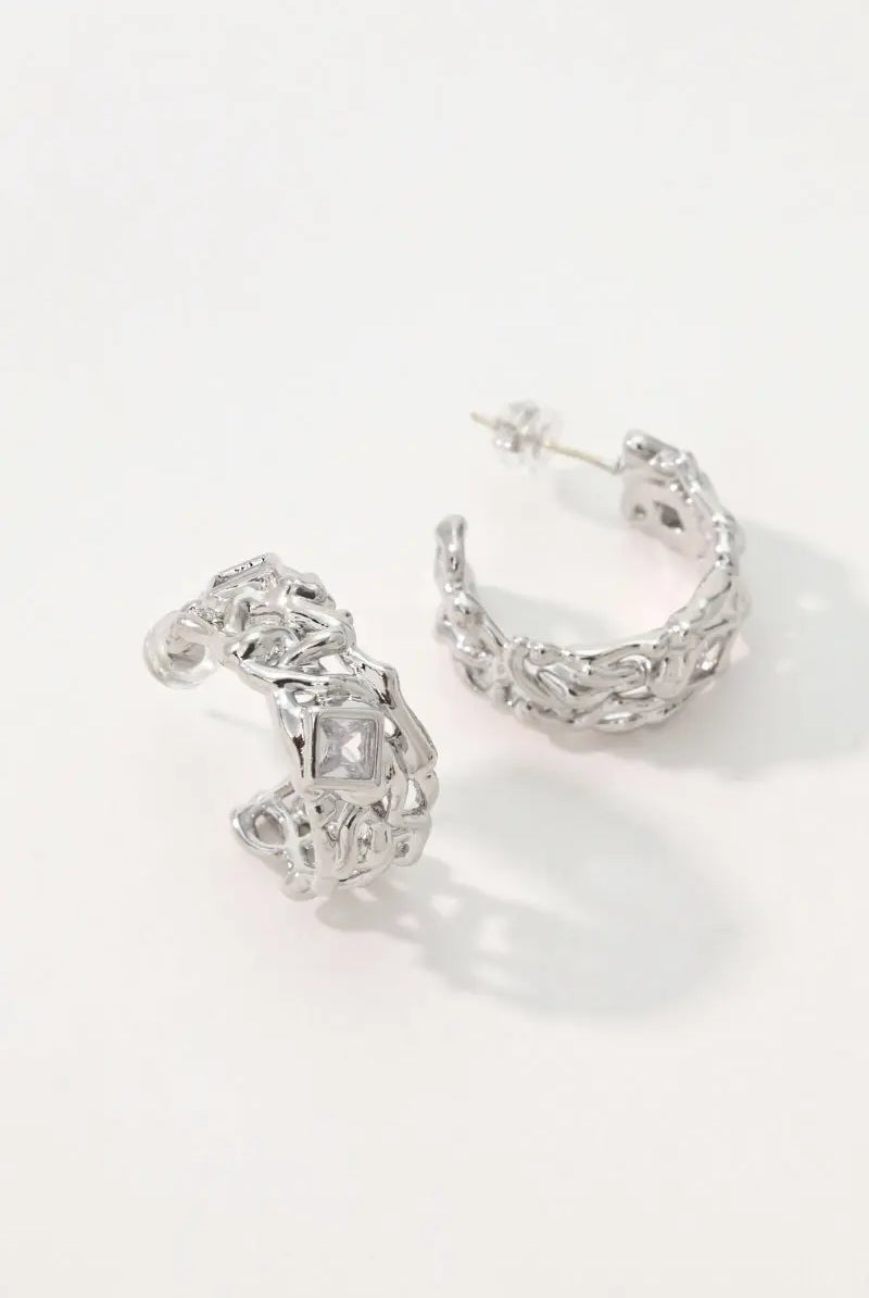 Platinum Plated Brass Ember Earring with Square Zirconia