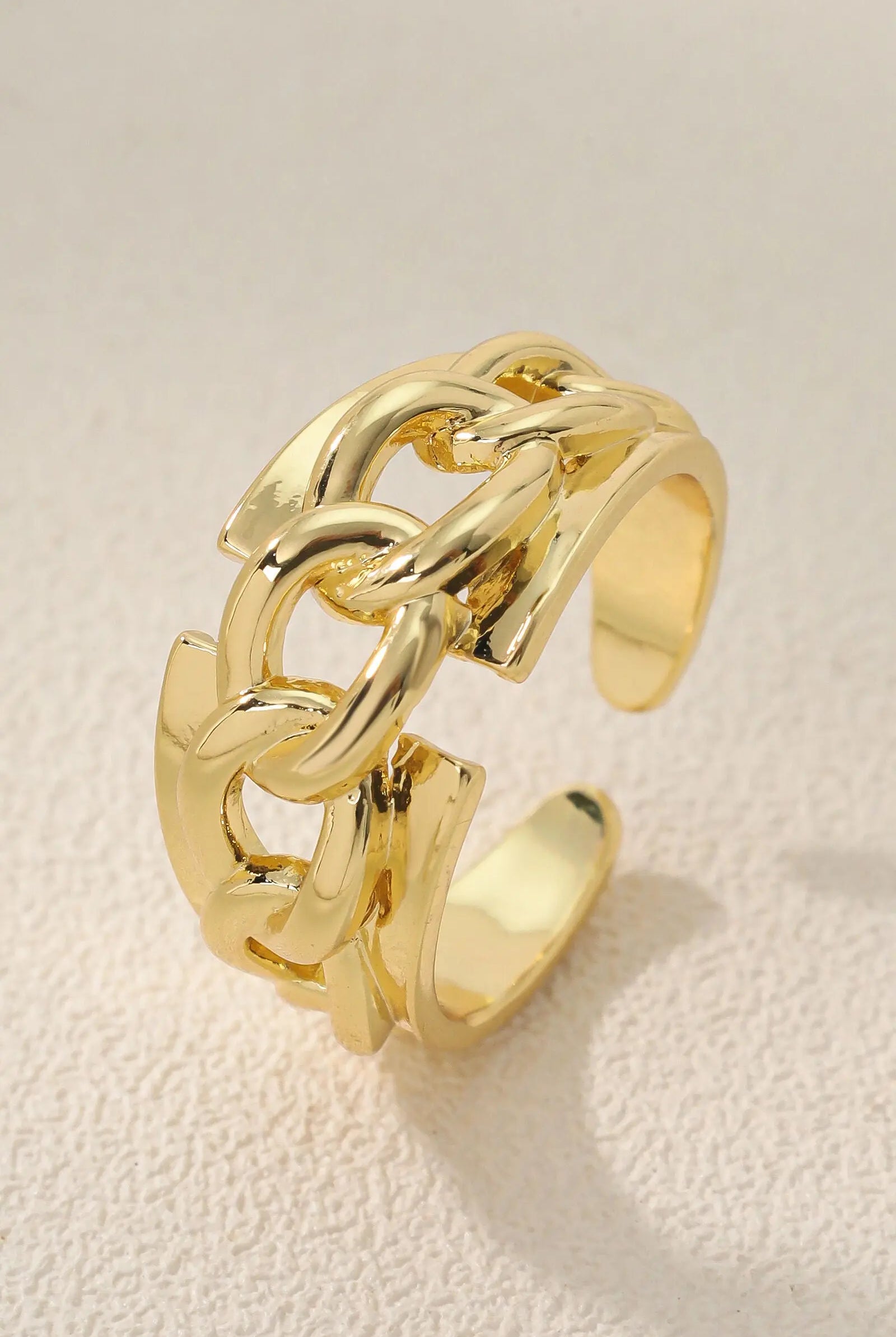 Hollywood Chain Detail Open Ring with 18K Gold Plating