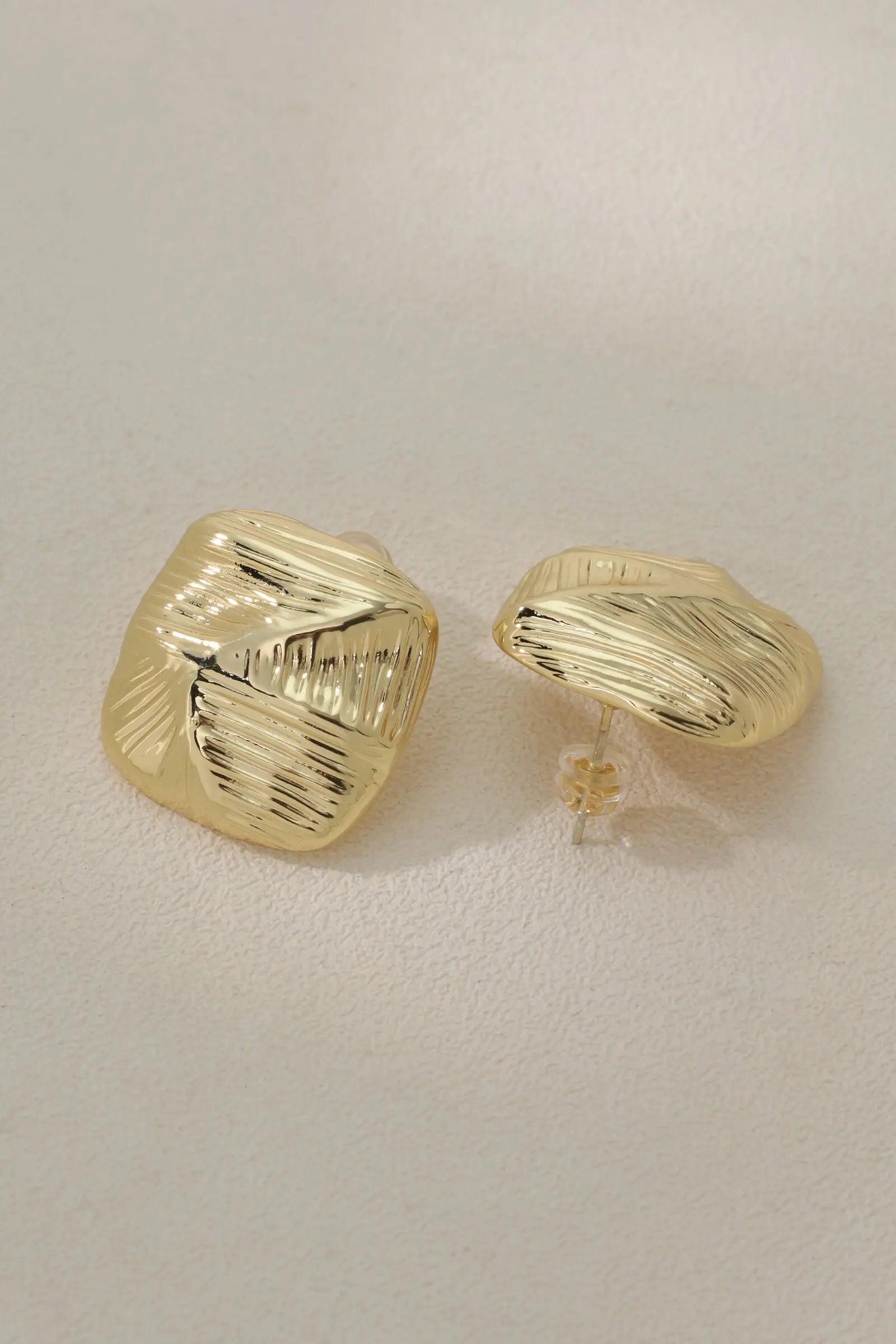 Horizon Earring Studs: 18K Gold-Plated Brass with Textured Split Square Design All-Glows