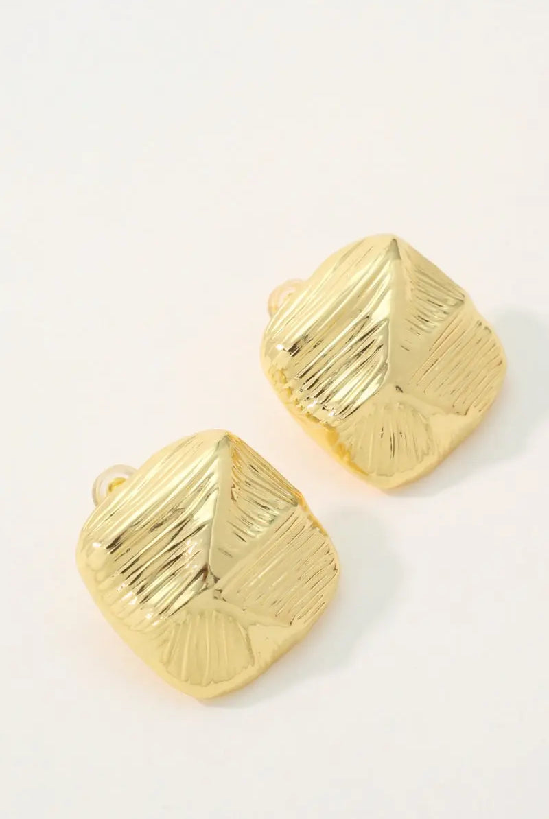 Horizon Earring Studs: 18K Gold-Plated Brass with Textured Split Square Design All-Glows