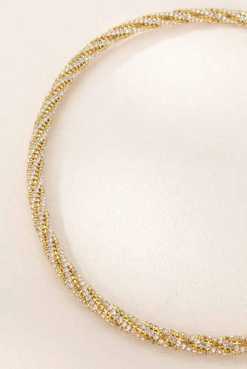 Iris Necklace - 18K Gold-Plated Brass and Crystal Twisted Cuff Necklace All-Glows