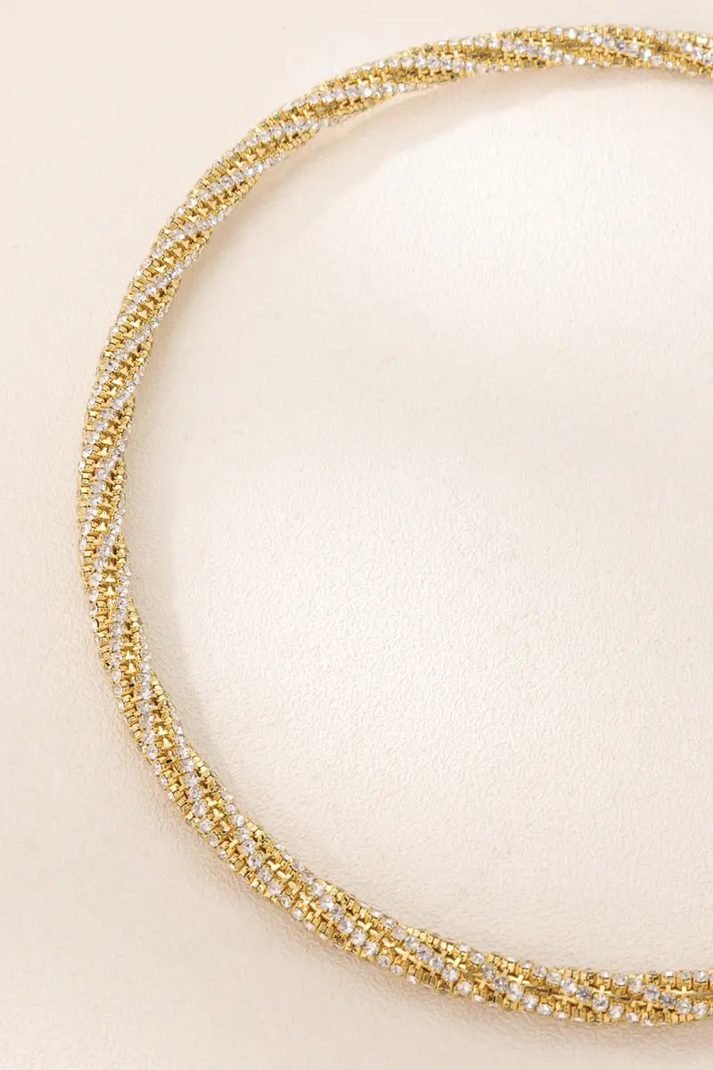Iris Necklace - 18K Gold-Plated Brass and Crystal Twisted Cuff Necklace All-Glows