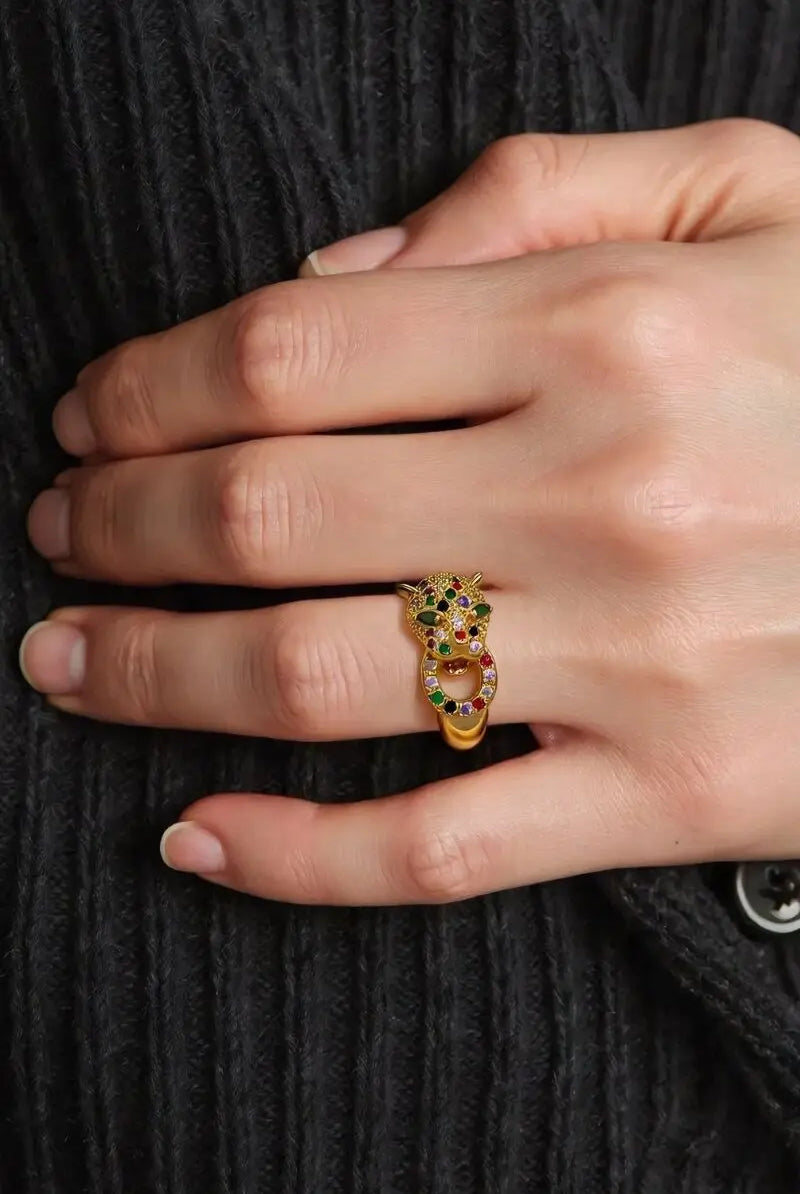 Jaguar Open Ring with Colorful Rhinestones