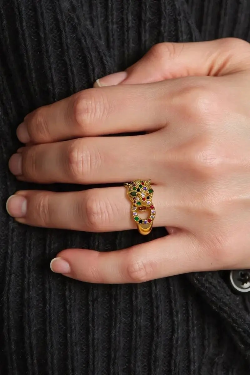Jaguar Open Ring with Colorful Rhinestones
