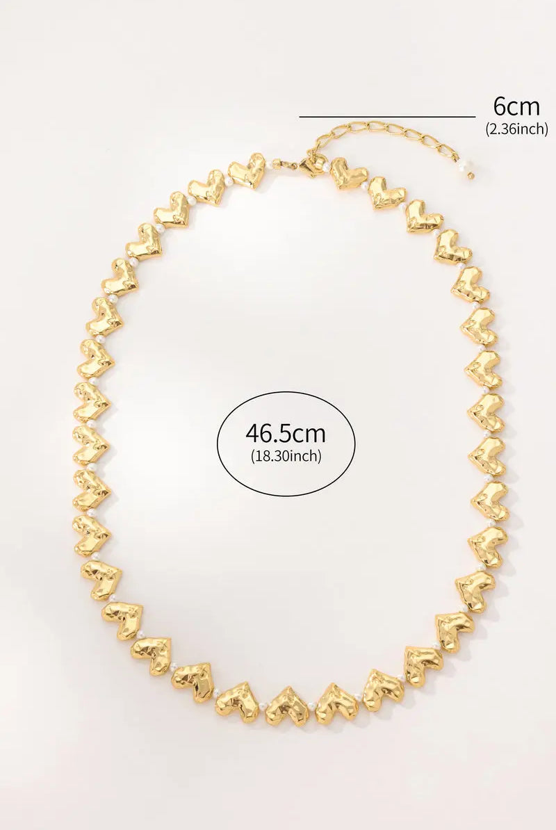 Jupiter Puff Heart Chain Necklace - 18K Gold-Plated Brass with Swarovski Pearls - Elegant Jewelry All-Glows