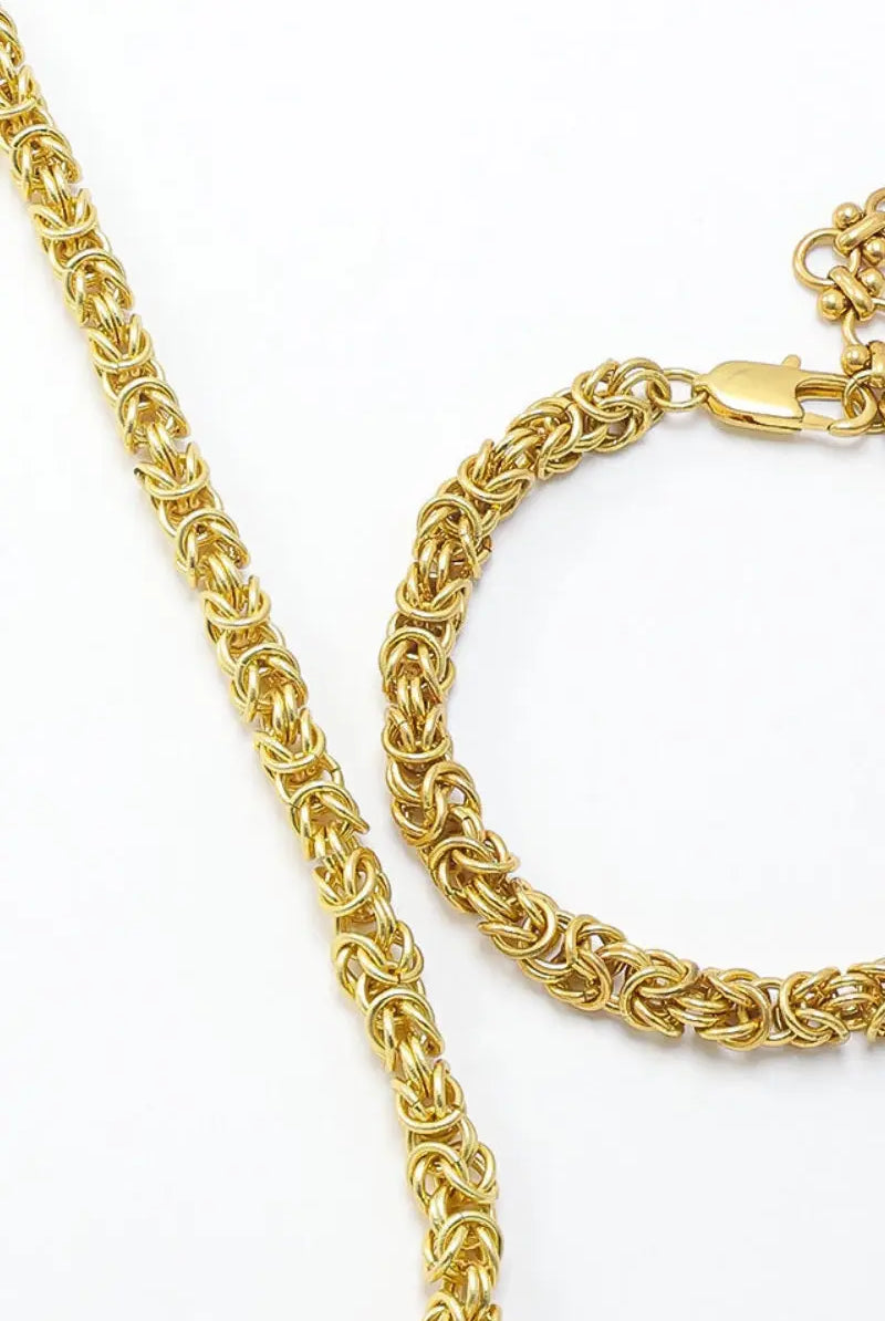King Byzantine Chain Necklace: 18K Gold-Plated Brass in Gold & Platinum All-Glows