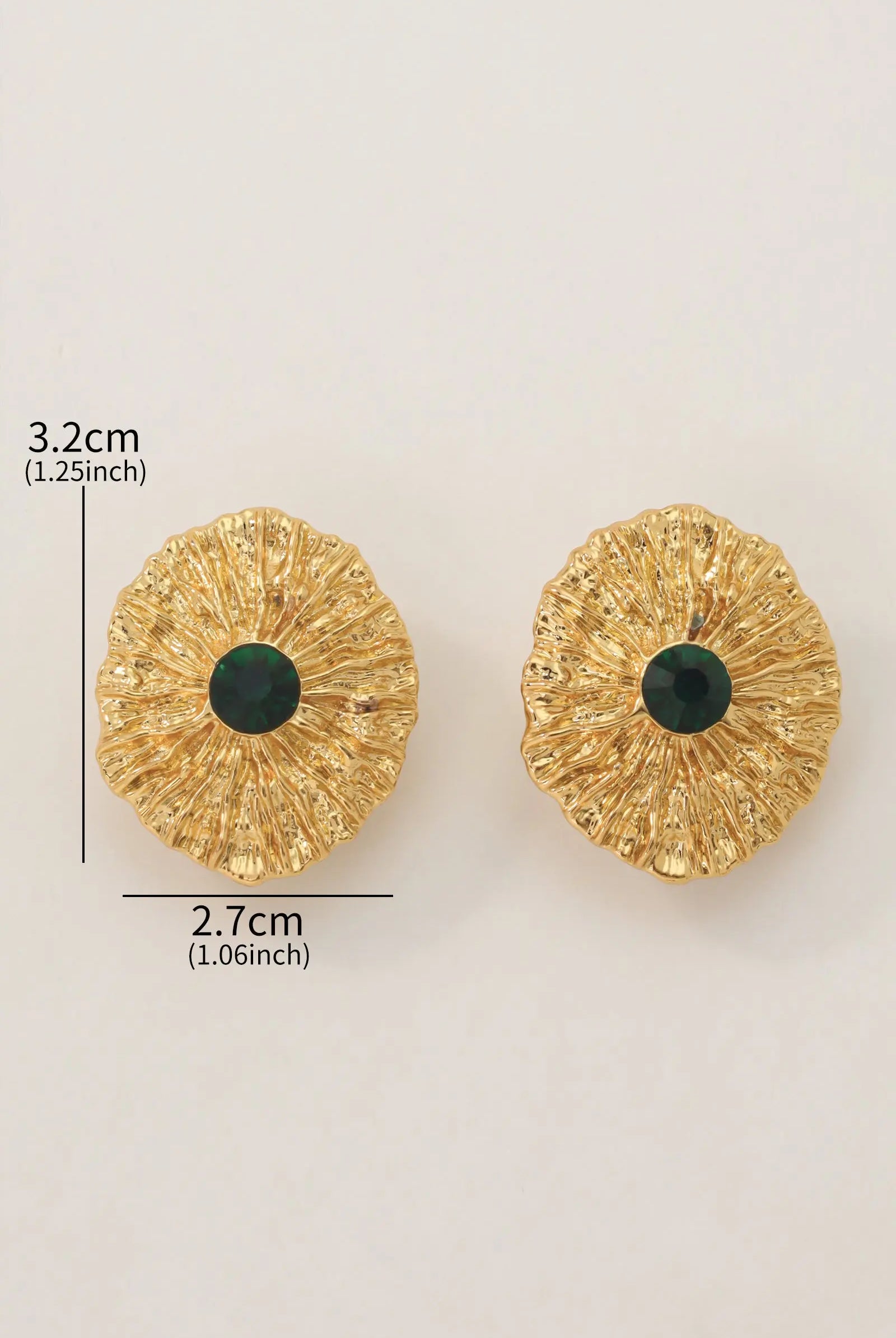 Gold-Plated Earrings with Green Czech Stone