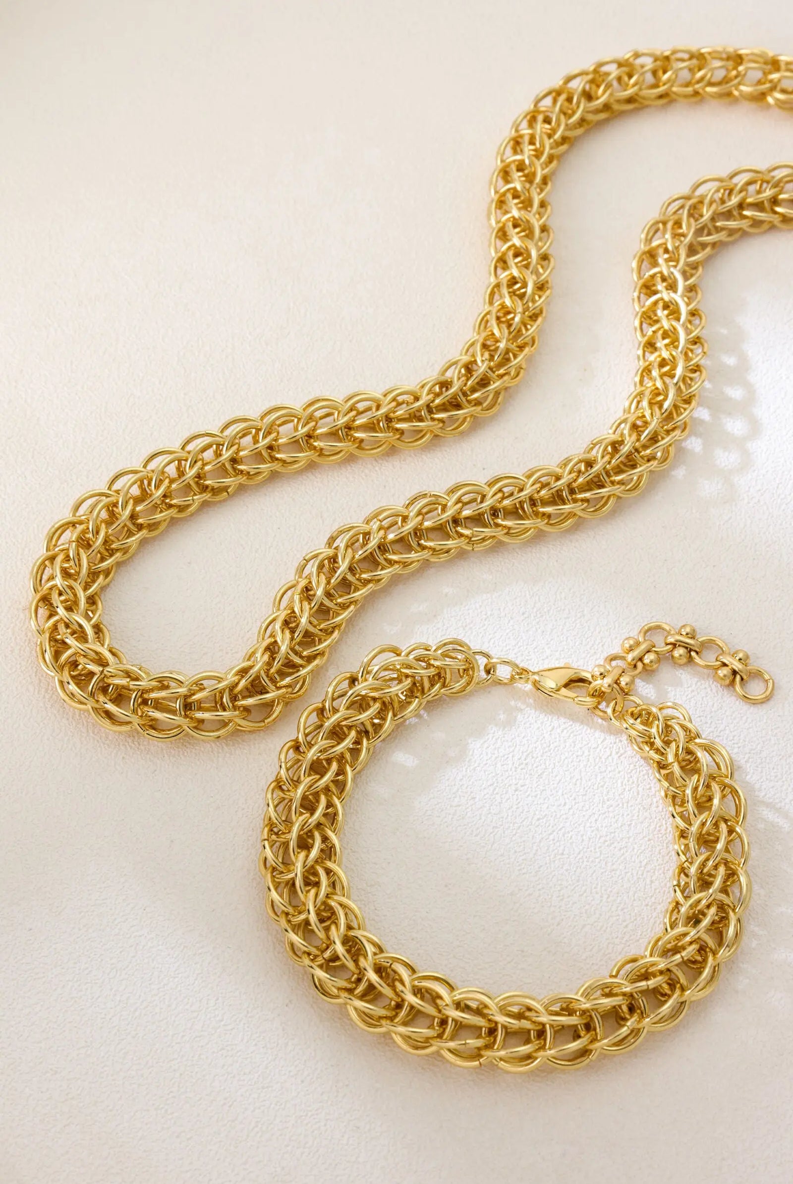 Lotus Jewelry Set: 18K Gold-Plated Foxtail Chain Necklace & Bracelet Set All-Glows