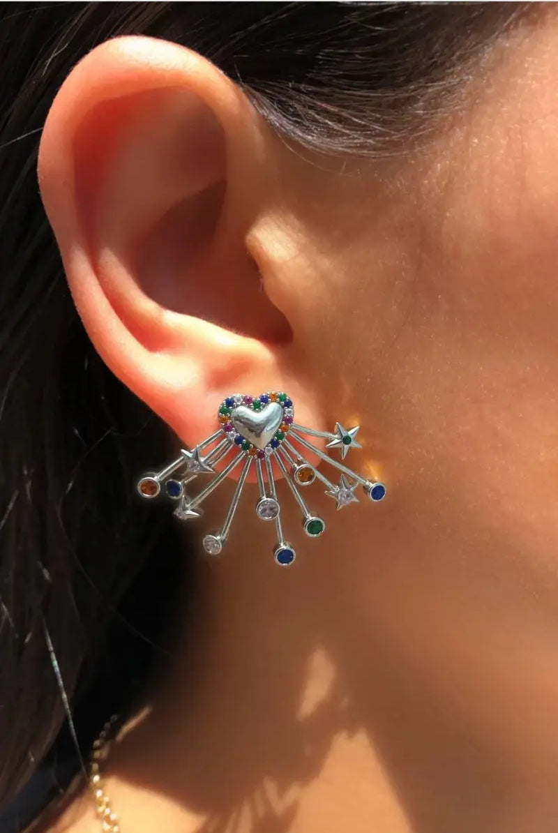 Meteor Earring – Heart of Light with Swarovski Crystals & Colored Stars All-Glows