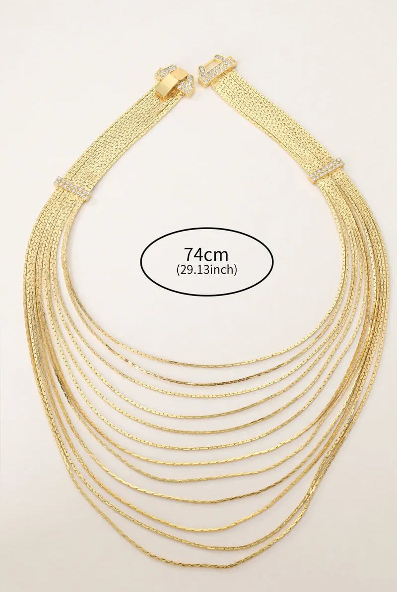 Muse Multi-strand Necklace - Elegant 18K Gold-Plated Brass with H-Shaped Rhinestone Clasps - Luxe Layered Jewelry All-Glows