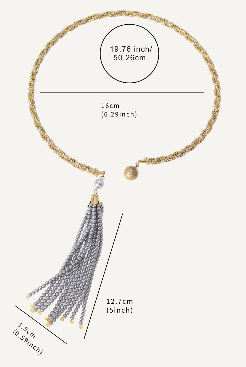 Nova Necklace – Twisted Design with Crystal Cuff and Swarovski Pearl Tassel All-Glows