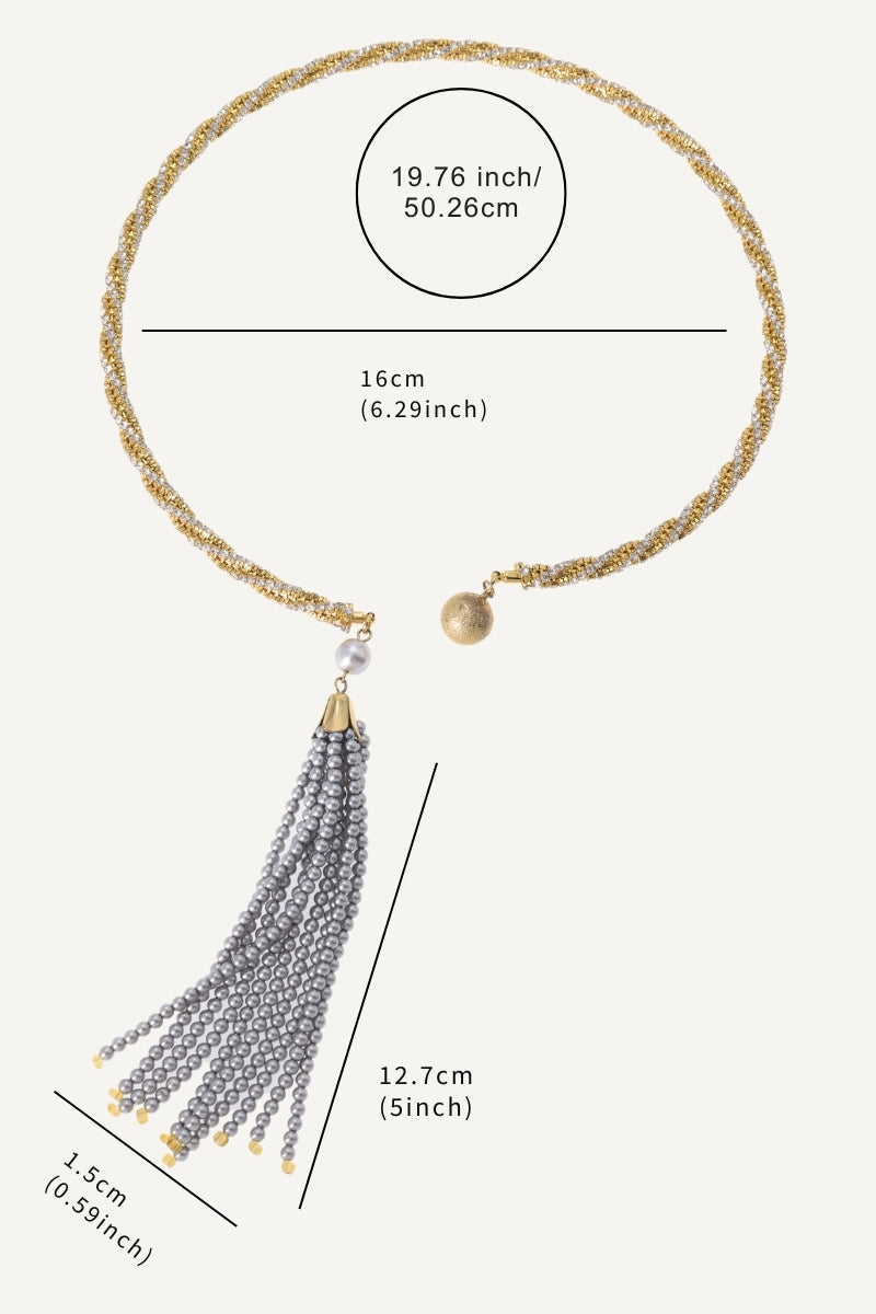 Nova Necklace – Twisted Design with Crystal Cuff and Swarovski Pearl Tassel All-Glows