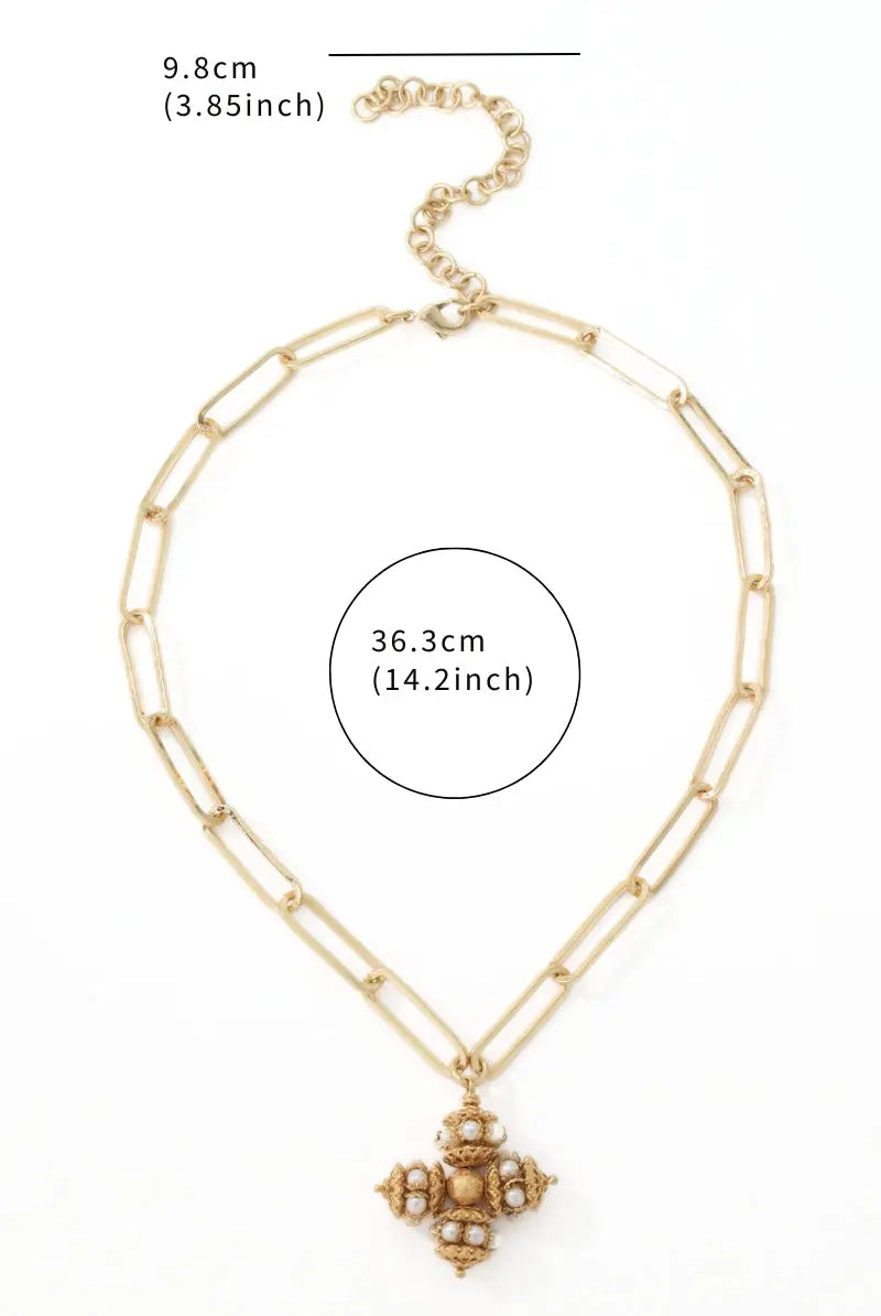 Opulence Faux Pearl Necklace – 18K Gold-Plated Chain with Swarovski Pearl Cross Pendant All-Glows