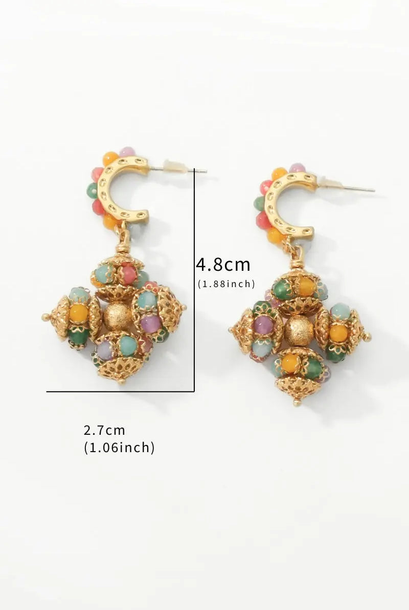 Opulence Artificial Gemstone Earrings – 18K Gold-Plated with Multicolored Gemstone Cross Pendants All-Glows