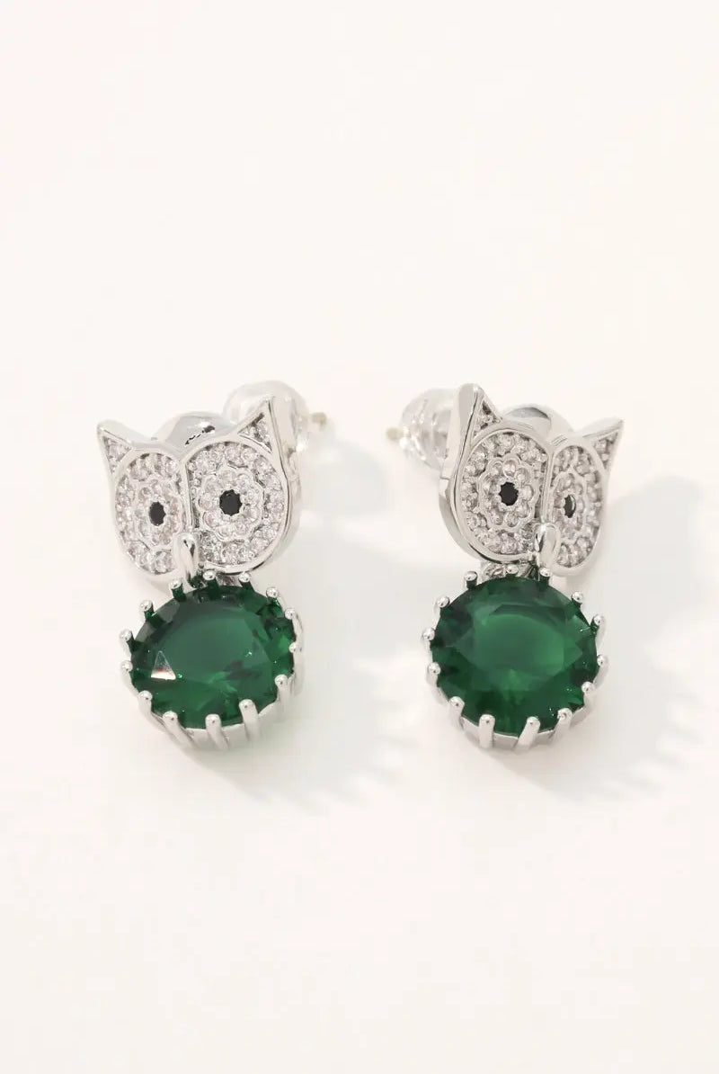 Elegant Platinum Owl Earring