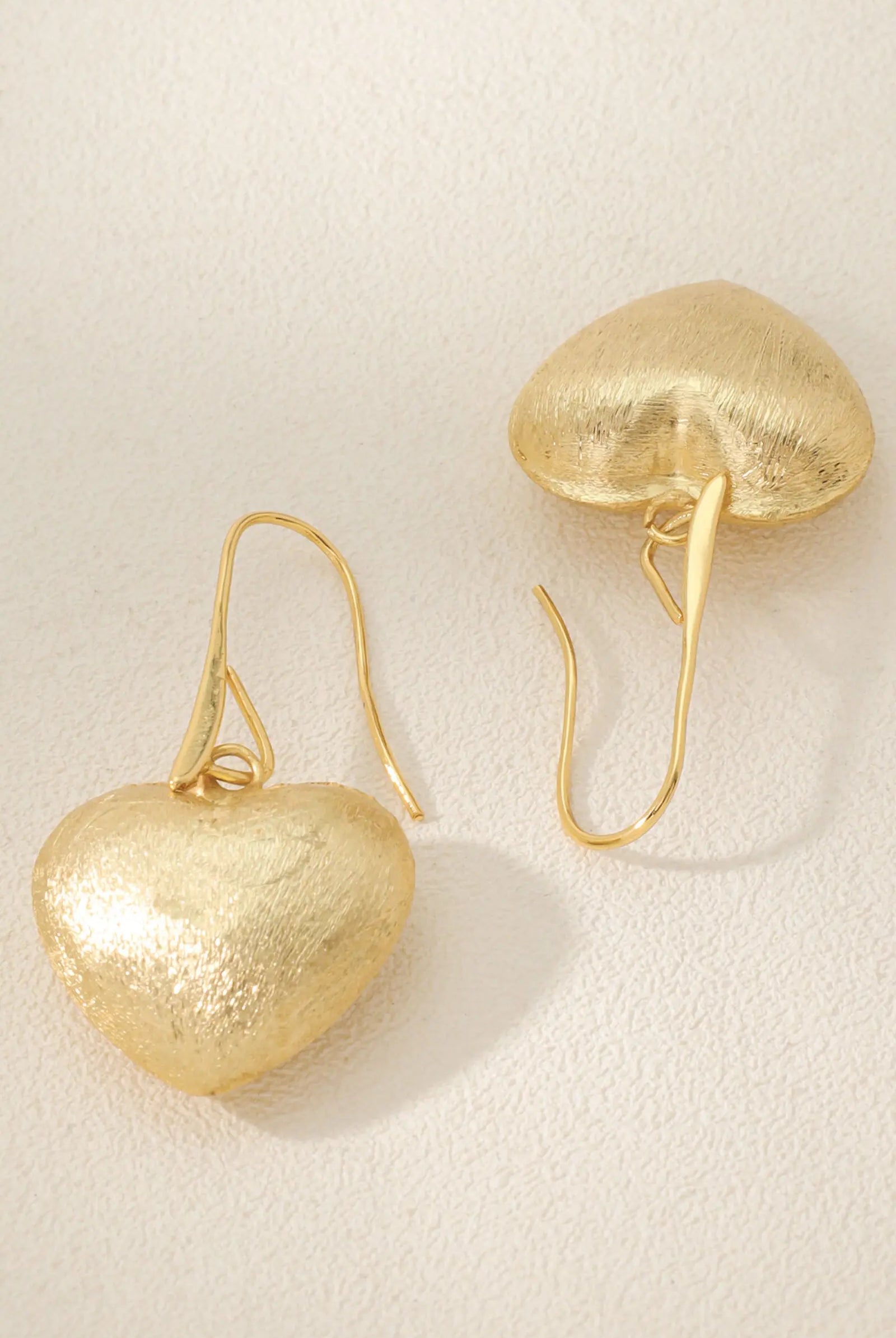 Peacock Earrings Textured Heart Design in 18K Gold-Plated Brass All-Glows