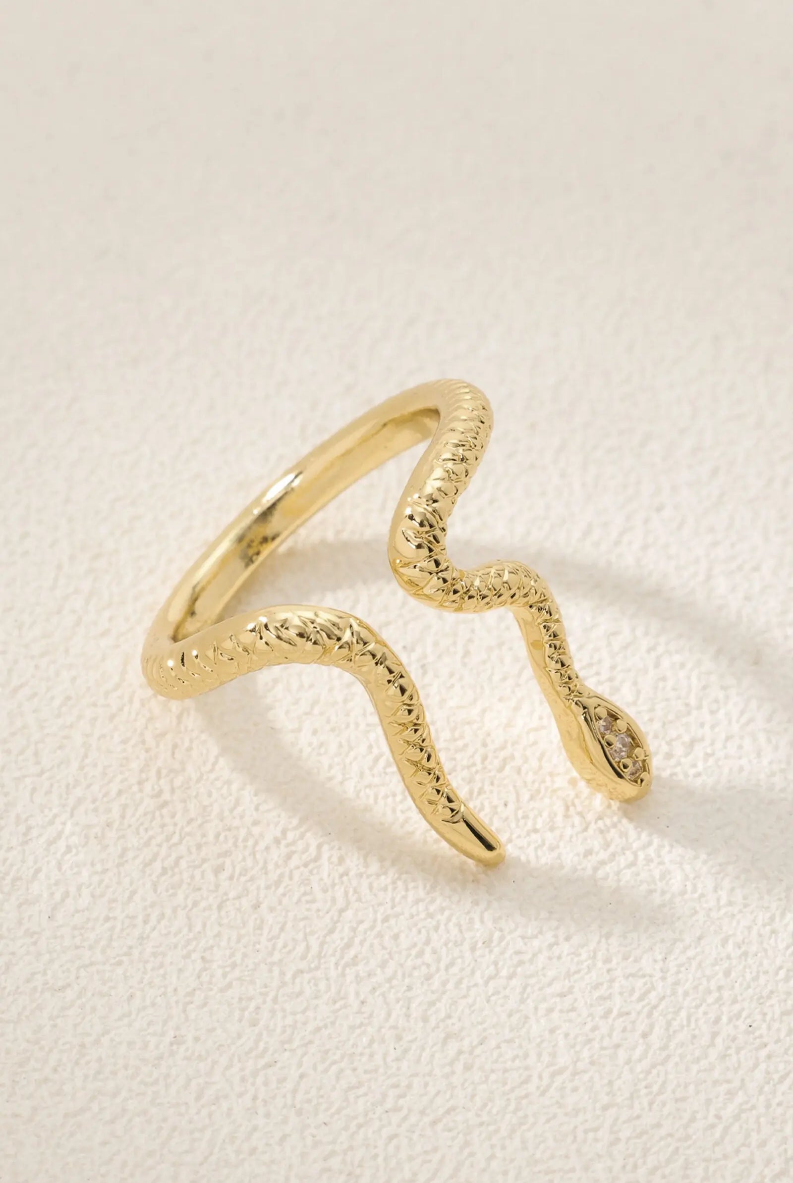 Phoenix Ring – 18K Gold Plated Snake Wrap Ring, Textured Serpent Design with Pave Zirconia All-Glows