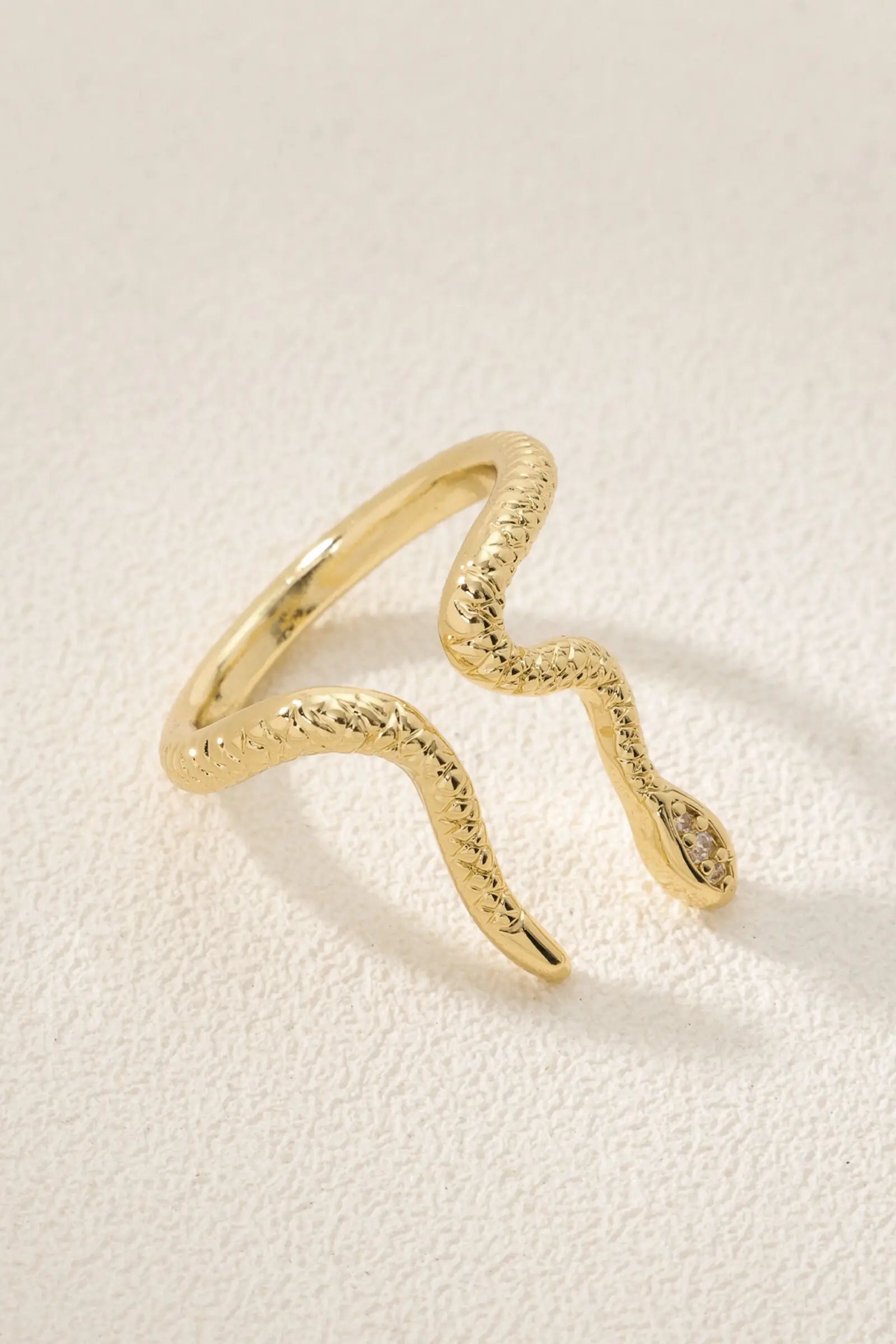 Phoenix Ring – 18K Gold Plated Snake Wrap Ring, Textured Serpent Design with Pave Zirconia All-Glows