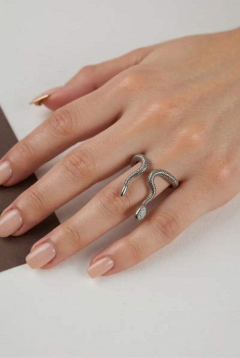 Phoenix Ring – 18K Gold Plated Snake Wrap Ring, Textured Serpent Design with Pave Zirconia All-Glows