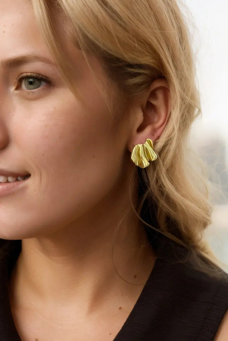 Prism Earring Studs: 18K Gold-Plated Brass with Irregular Curtain Fold Design All-Glows