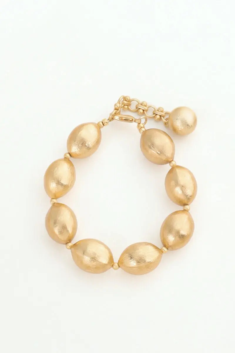 Queen Bracelet – 18K Gold-Plated Brass Bracelet with Textured Olive-Shaped Beads All-Glows