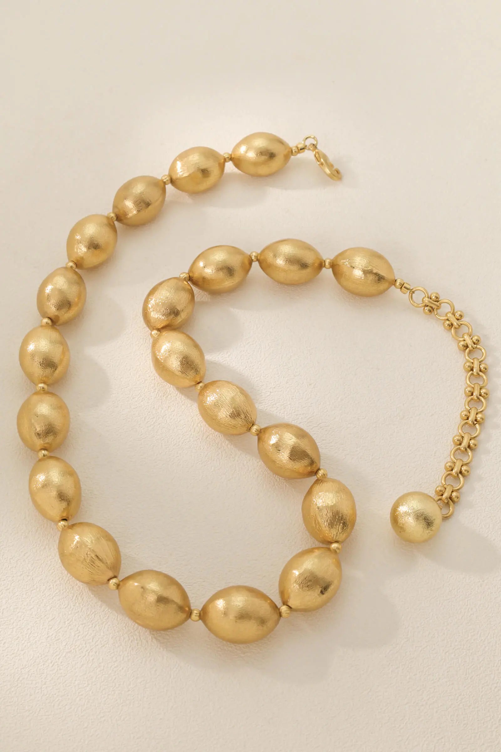 Queen Jewelry Set Gold-Plated Brass Necklace Earrings & Bracelet Elegant Brushed Olive Bead Design Minimalist & Chic All-Glows