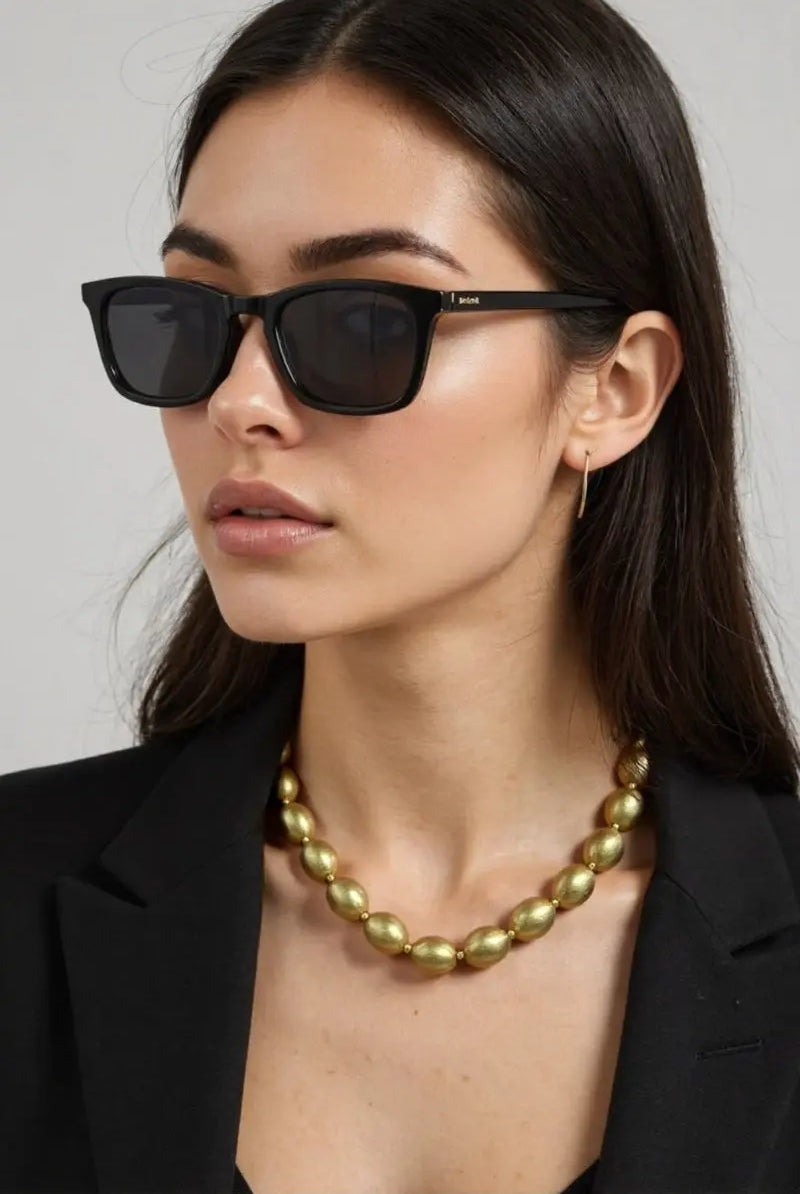 Queen Jewelry Set Gold-Plated Brass Necklace Earrings & Bracelet Elegant Brushed Olive Bead Design Minimalist & Chic All-Glows