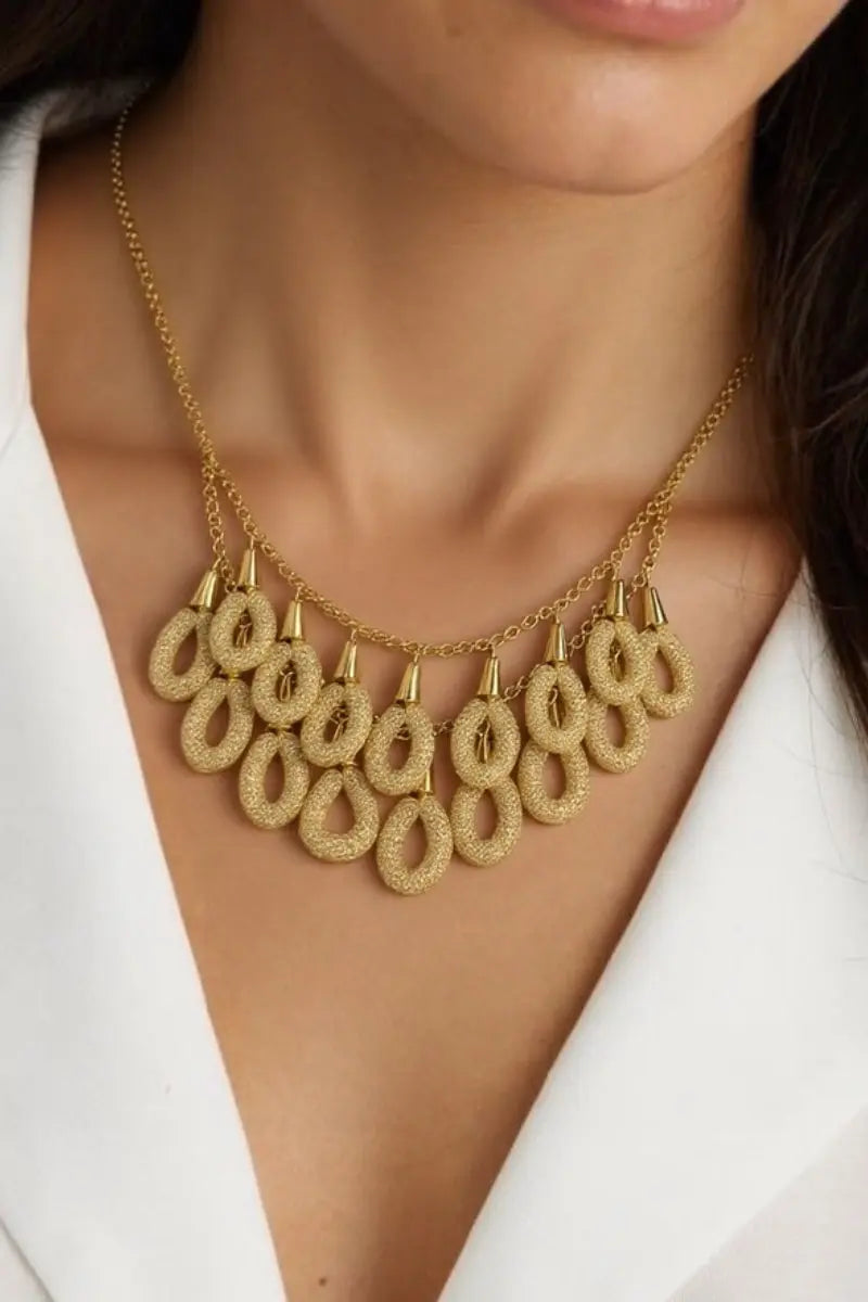 Rose Multi-strand Necklace - Chic 18K Gold-Plated Brass Mesh with Sparkling Crystal-Encased Rings - Layered Fashion Jewelry All-Glows