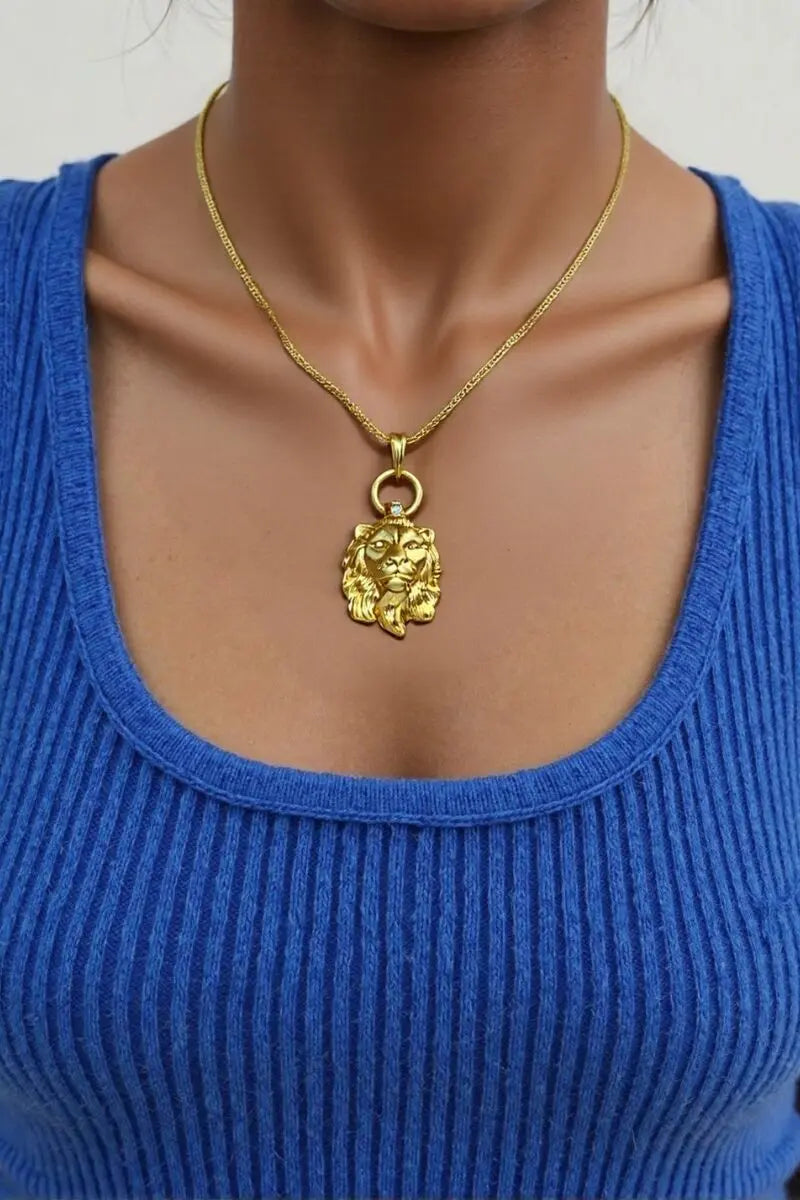 Buy Safari Collection – Fierce Lion Head Necklace – 18K Gold-Plated Brass Foxtail Chain Pendant