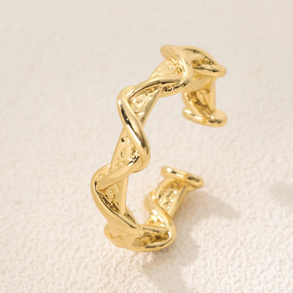 Saturn Open Ring Twisted Geometric Design in 18K Gold-Plated Brass - A Modern Statement Piece All-Glows