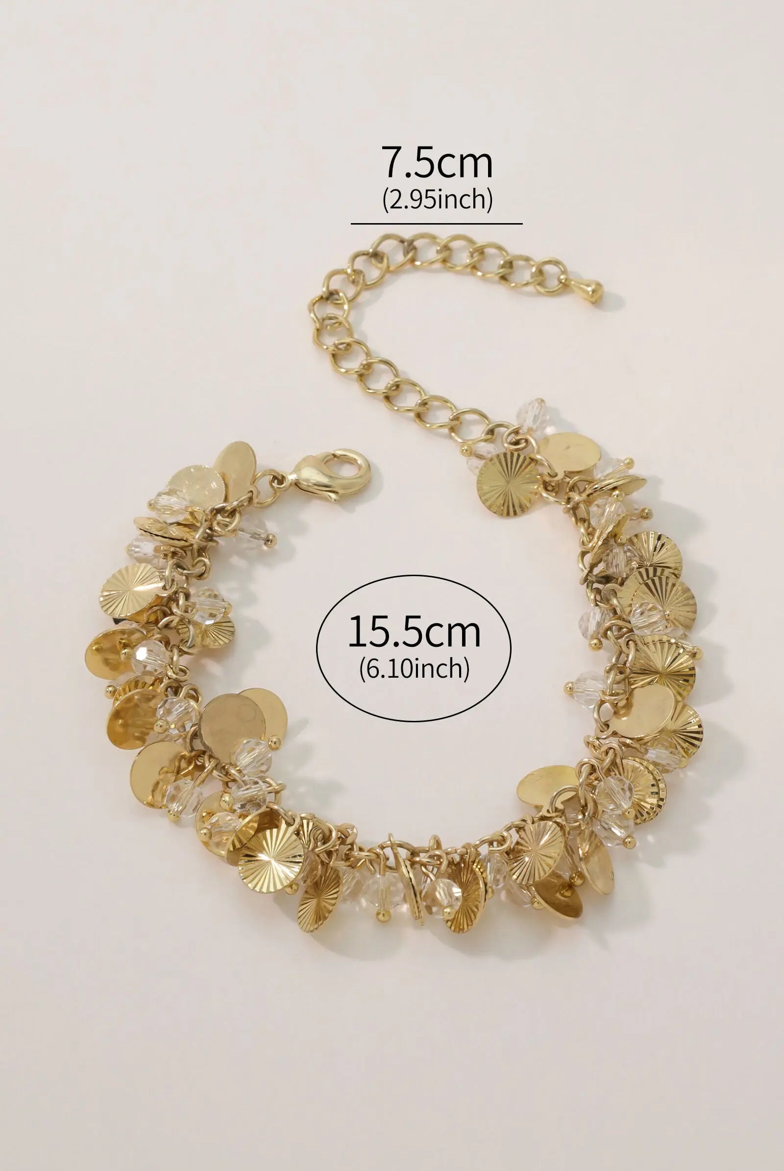 Shell Coin Bracelet: 18K Gold-Plated Brass with Laser-Cut Coins & Crystals All-Glows