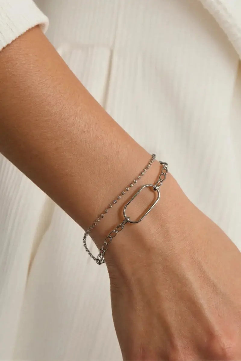 Spring Bracelet – Brass-Plated White Gold Tennis Bracelet with Large Round Link and Czech Crystals All-Glows