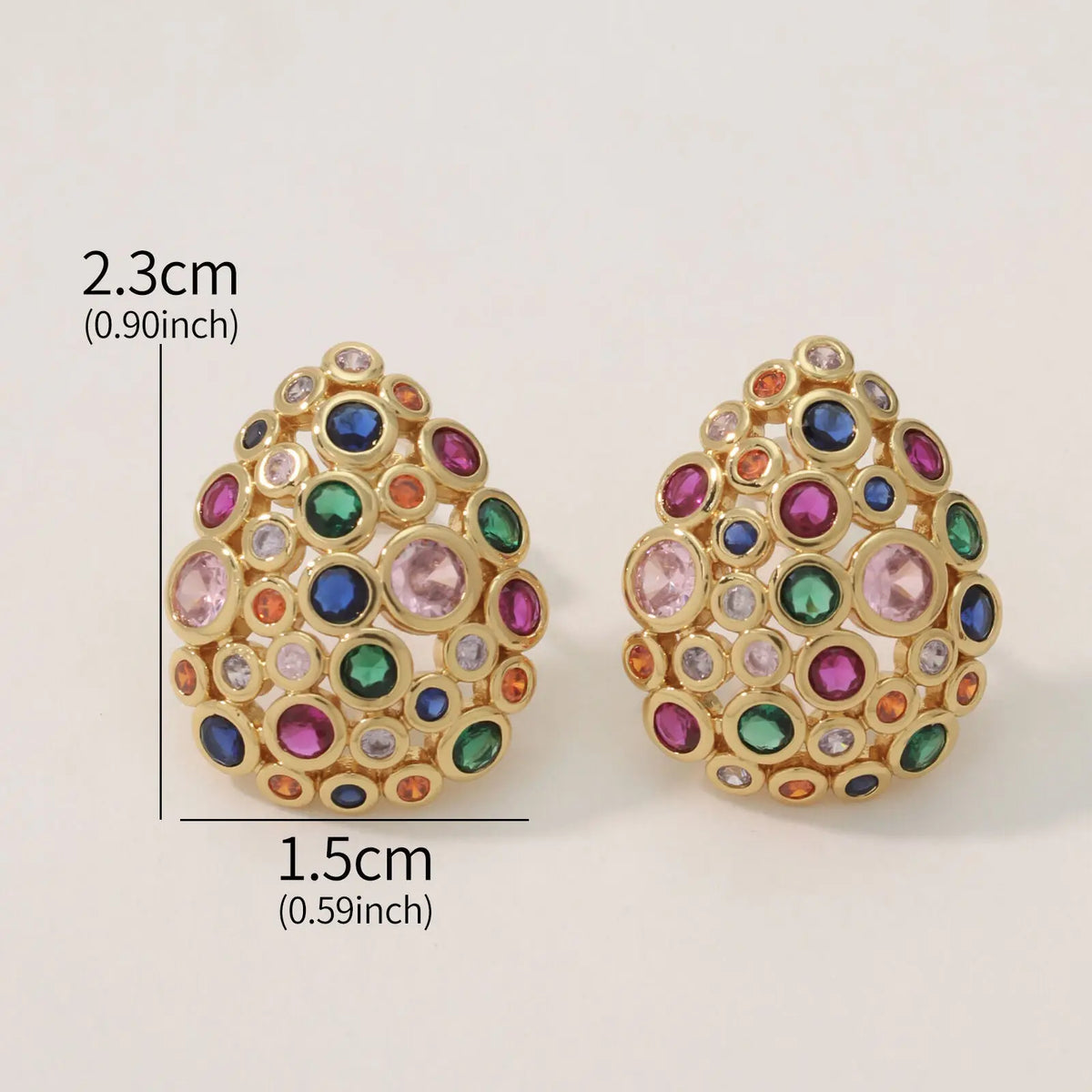 Starlight Oval Earrings – 18K Gold-Plated Brass with Multi-Color Zirconia Stones All-Glows