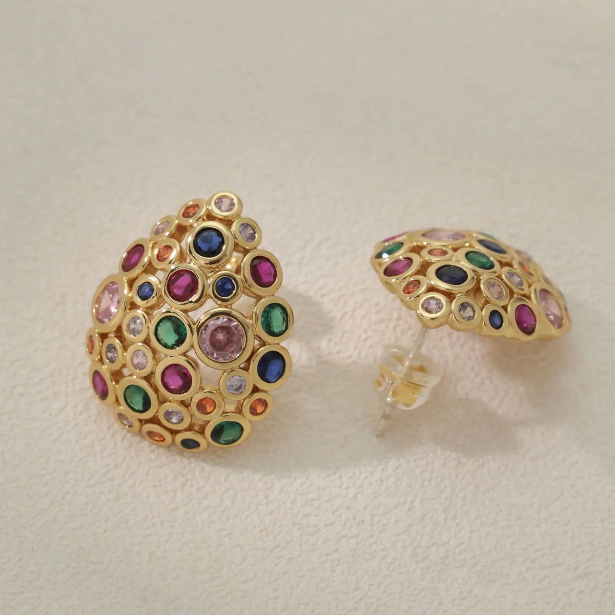 Starlight Oval Earrings – 18K Gold-Plated Brass with Multi-Color Zirconia Stones All-Glows