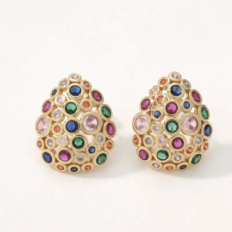 Starlight Oval Earrings – 18K Gold-Plated Brass with Multi-Color Zirconia Stones All-Glows