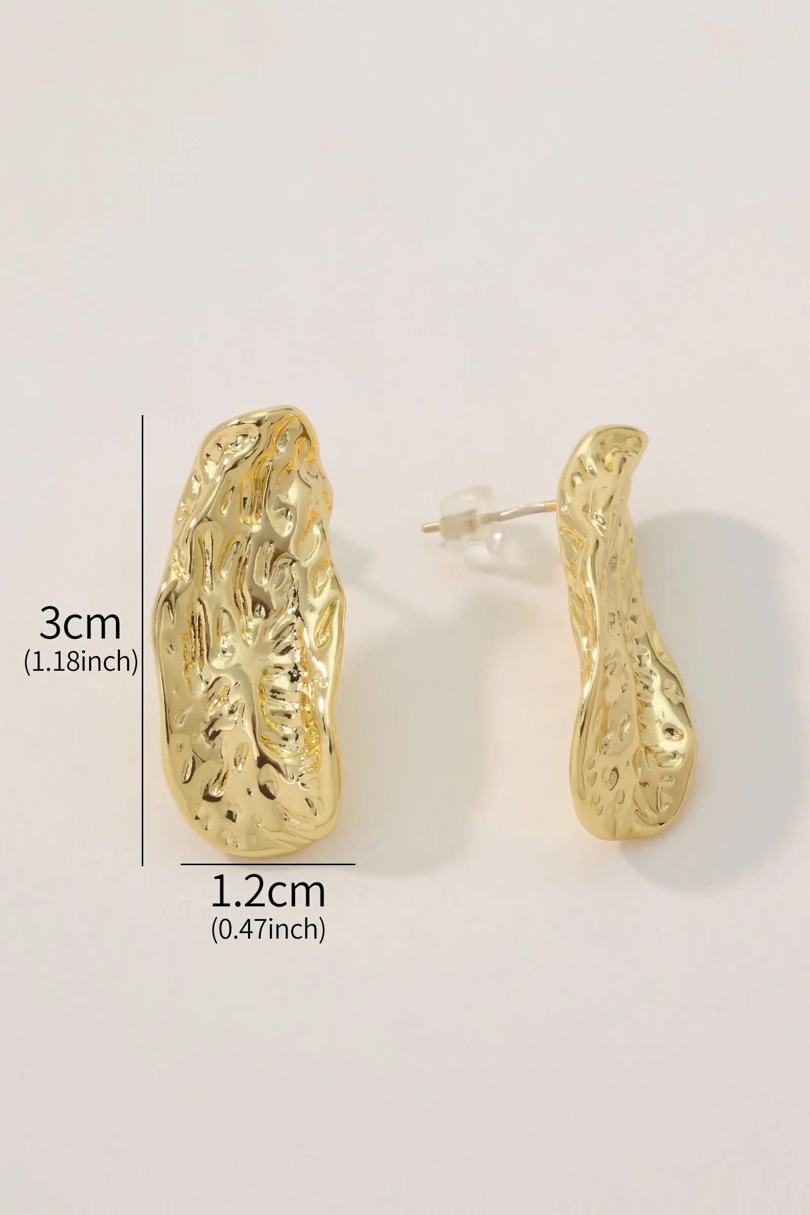 Vesper Earring Drop: 18K Gold-Plated Brass with Textured Irregular Oval Design All-Glows