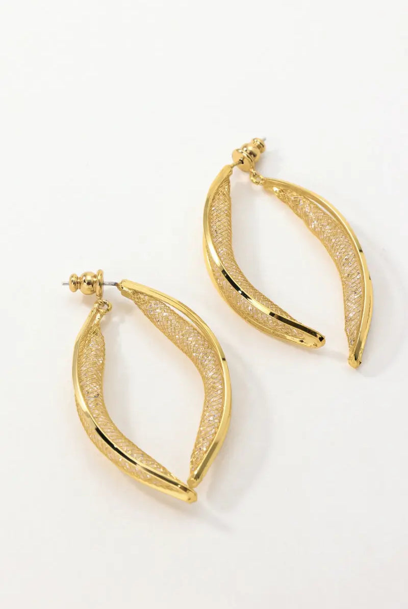 Whisper Earrings 18K Gold-Plated Brass Mesh and Crystal Crescent Moon Design with Sparkling Edges All-Glows